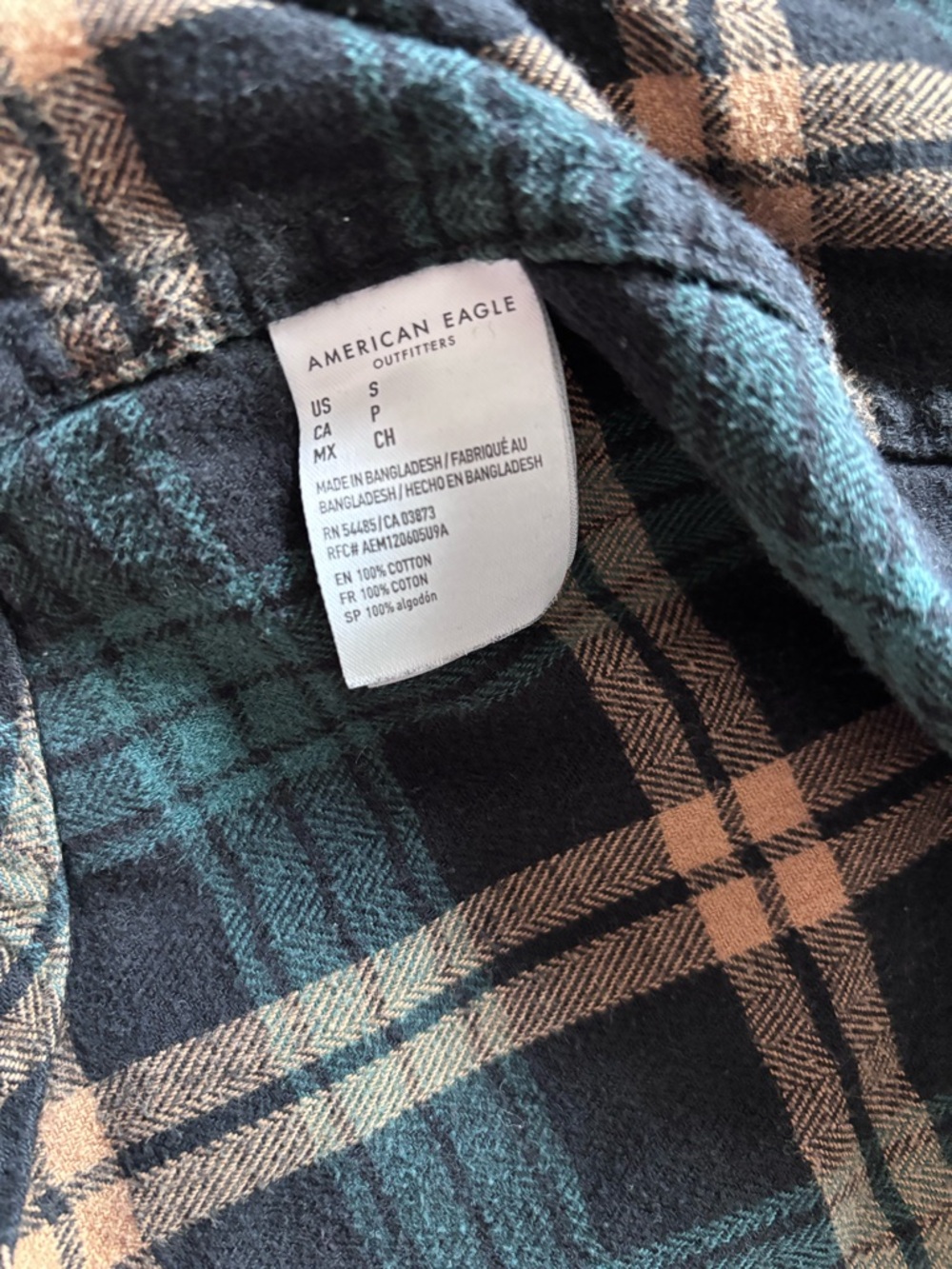 American Eagle Plaid Flannel Shirt Green Tan Grunge Cozy Classic fit Size Small - Picture 10 of 10